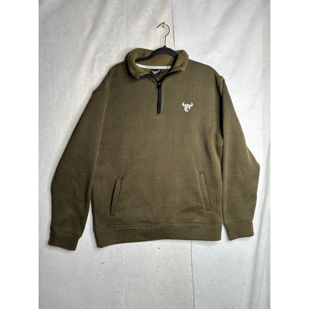 Cowboy Hardware Mens Olive Green Herringbone Quarter Zip Pullover Sweater Size M